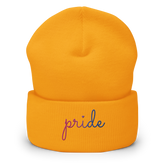 Bisexual Pride Beanie: Cursive 'Pride' in Gradient Colors
